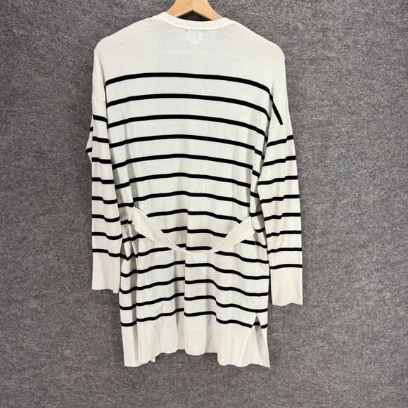 A New Day Cardigan Women M Medium White Striped Open Front Long Sleeve Acrylic - Picture 2 of 8